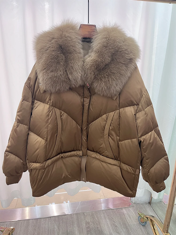 2024 New Fashion Goose Down Jacket Real Fur Coat Natural Fox Fur Collar Winter Women Jacket Thick Outerwear Warm