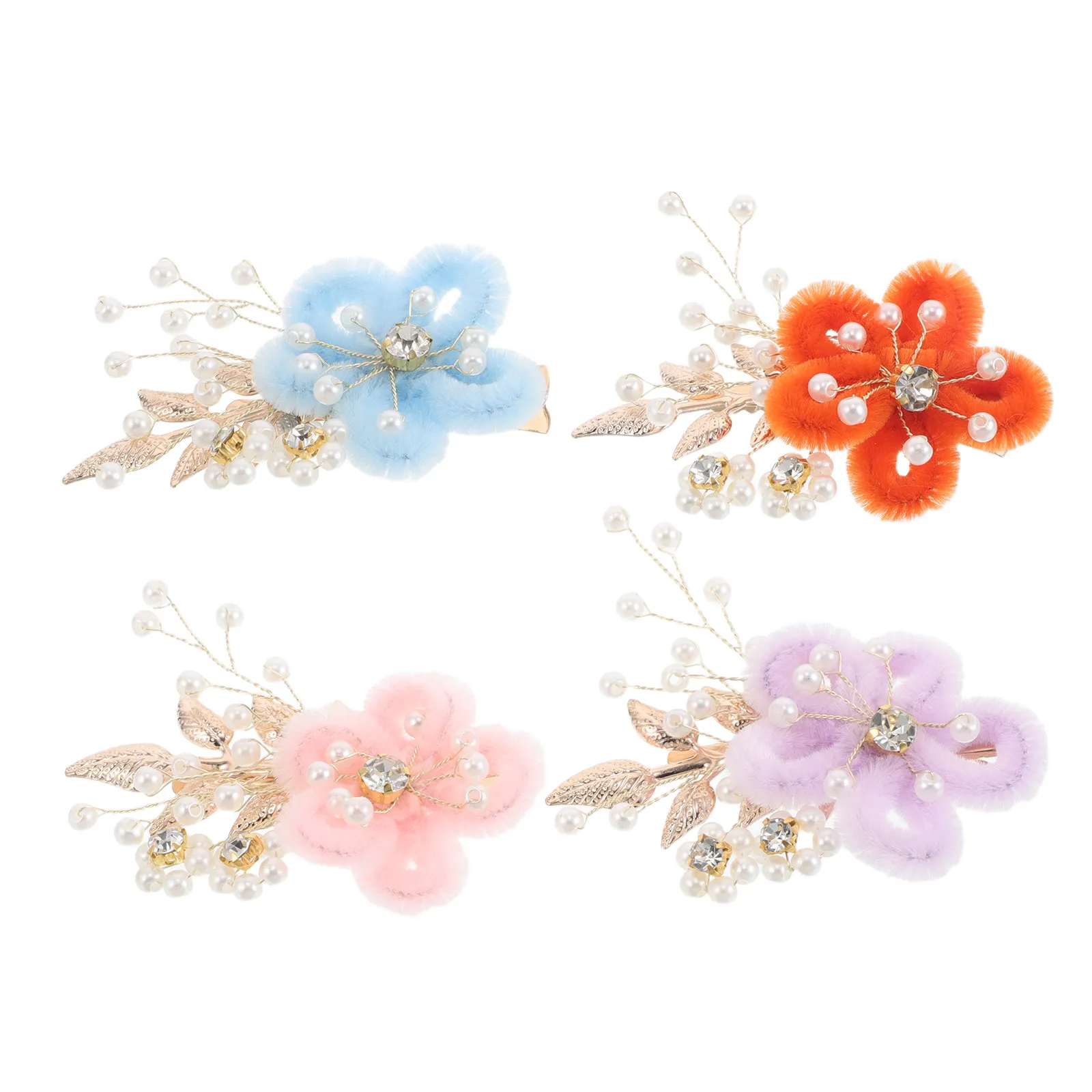 4Pcs Flower Hair Clip Handmade Bridal Hairpieces Fake Pearl Leaf Design Wedding Hair Accessories for Women Bridesmaid