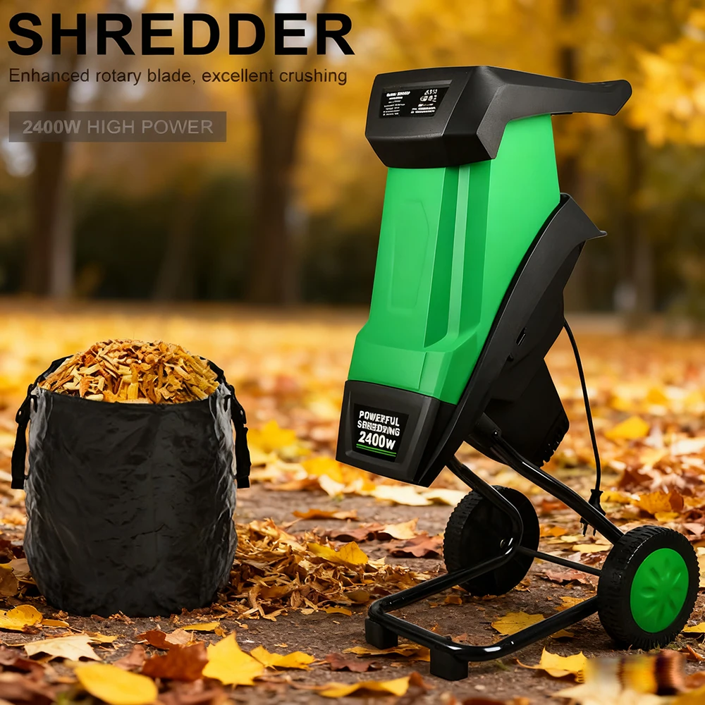 Electric Leaf Crusher 2400W High Power Hand-Pushed Wood Shred Machine Portable Tree Shredder Garden Pruner for Household Use