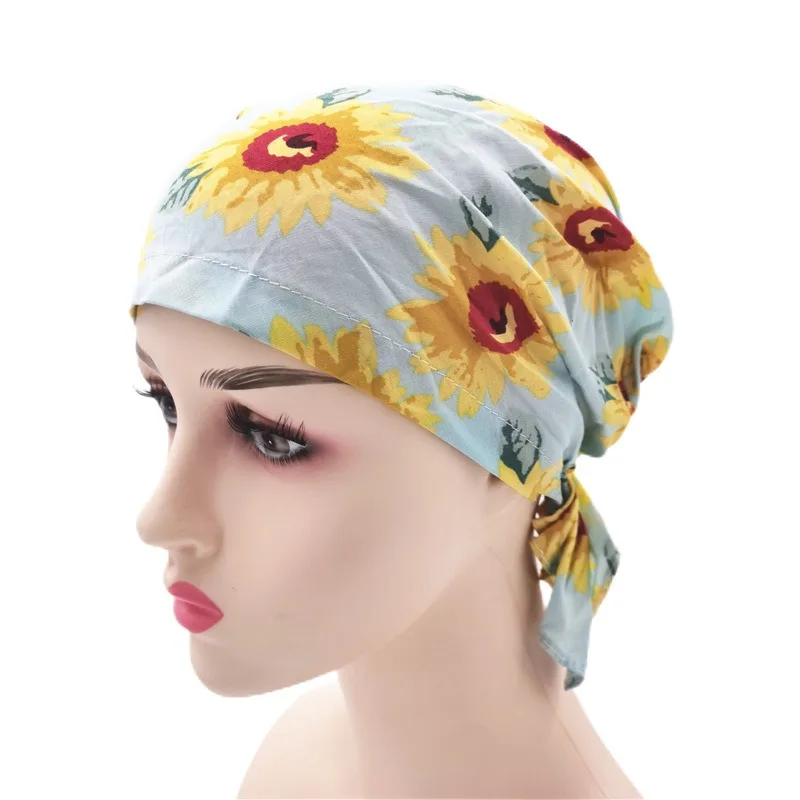 Print Nurse Cap New Stretch Headscarf Women Pirate Hats Bandana Beanie Turban Headwrap Caps For White Hair Balding Chemo Patient