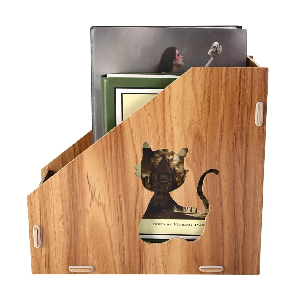 Hollow Out Cat Magazine File Organizer Space Saving Large Storage Capacity Desktop Document Sorter Wooden Magazine Holder