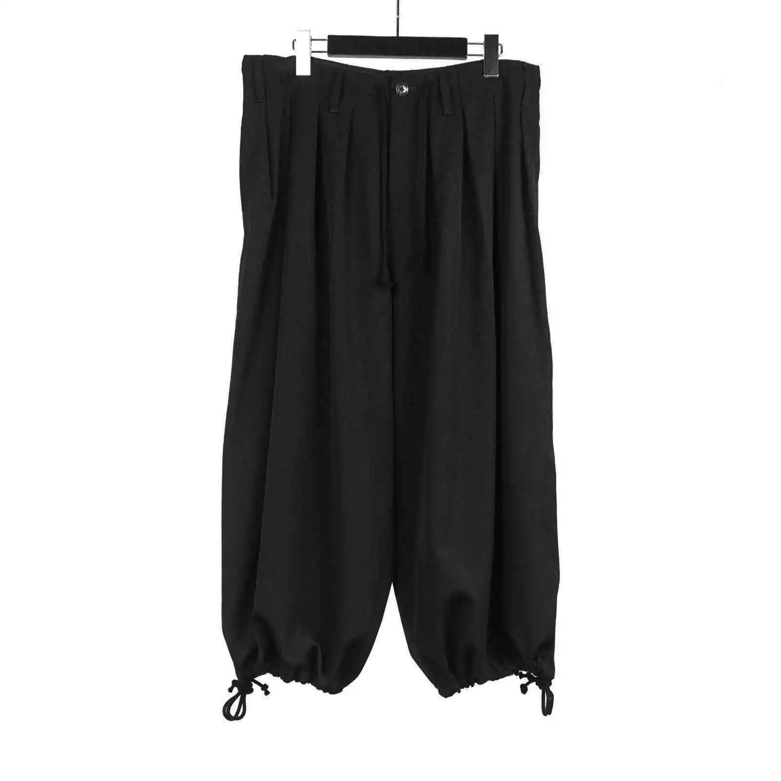 

TOP-YAMAMOTO Japanese original design dark small black wool loose wide leg pants drawstring pants