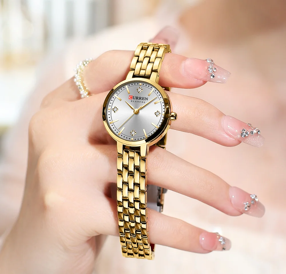 CURREN Damen Minimalistische Dünne Armbanduhr mit Funkelnden Strasssteinen, Luxuriöse Quarzuhr als Geschenk für Sie – Detail 12