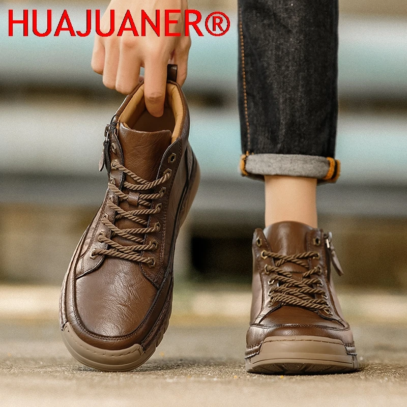 أحذية رياضية رجالية عالية الجودة من الجلد أحذية موتوكروس مريحة للرجال أحذية مشي غير قابلة للانزلاق أحذية بوتاس كلاسيكية للرحلات الخارجية #3