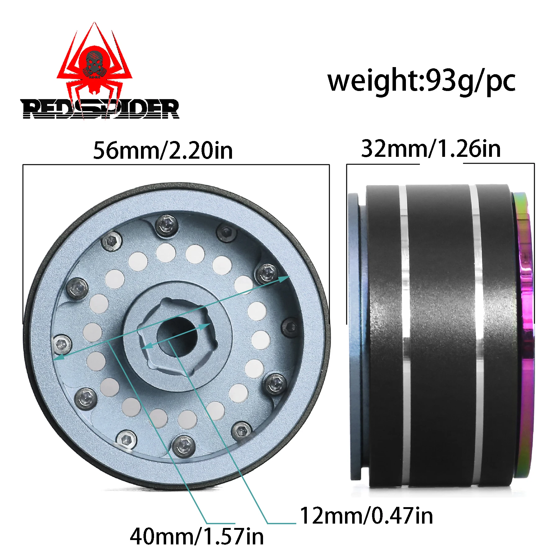 RS RC Offset -10mm Aluminum Turbine 1.9' Beadlock Wheel Rim for 1/10 RC Crawler SCX10 TRX4 VS4-10 Gen8 (Red Spider)