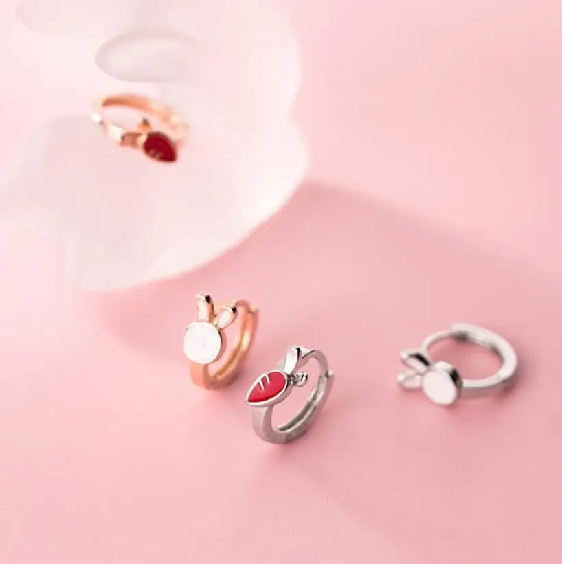 New 925 Sterling Silver Mini Tiny Rabbit Carrot Asymmetry Hoop Earring for Women Fashion Ear Pin Fine Jewelry Kids Gift