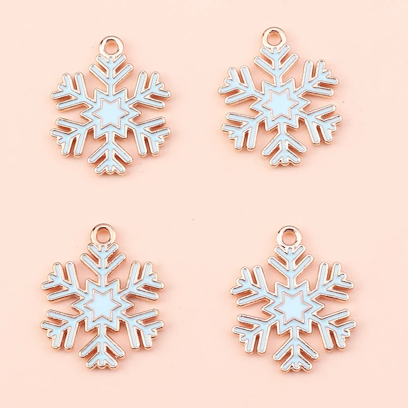 10 sztuk 19x21mm emalia zima płatek śniegu Charms dla tworzenia biżuterii nowy rok kolczyki świąteczne wisiorek naszyjniki DIY zapasy rzemieślnicze — zdjęcie 4