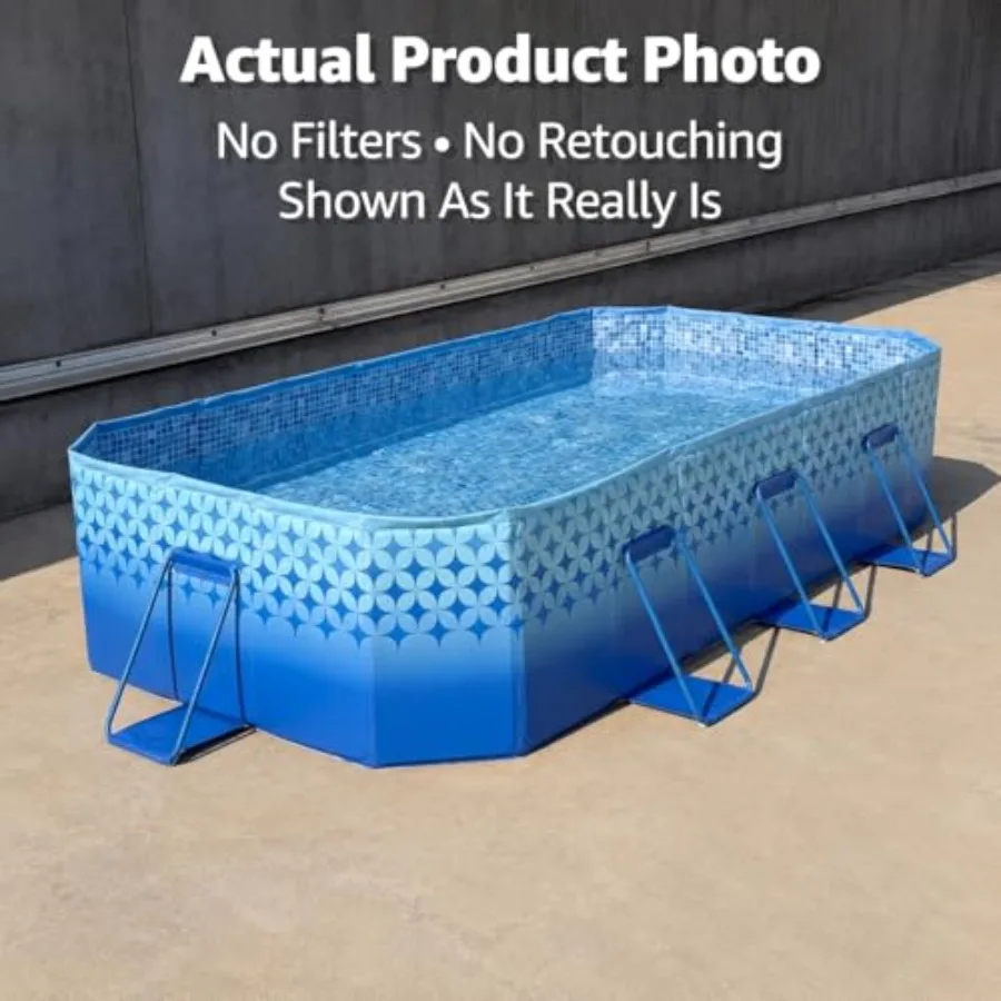 Foldable Pool for Adults: Non-Inflatable Metal Frame, Thick PVC Collapsible Swimming Pool Outdoor Summer Use, Blue