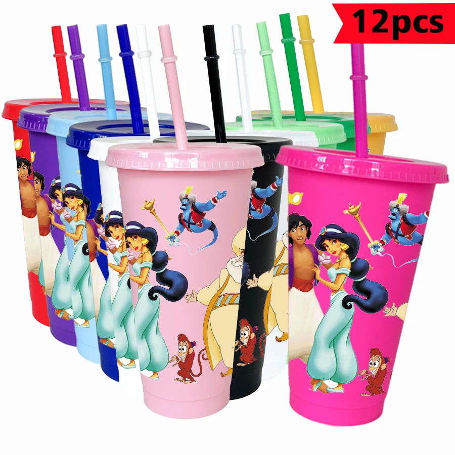 

12pcs/pack Disney search banner Princess Jasmine 26oz multicolor plastic water cup party drinkware birthday/back to school gift