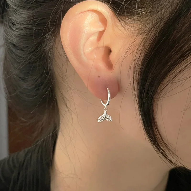 Memory Cute Zircon Fishtail Whale Dolphin Silver Color Fashion Female Dangle Earrings Jewelry Accessories