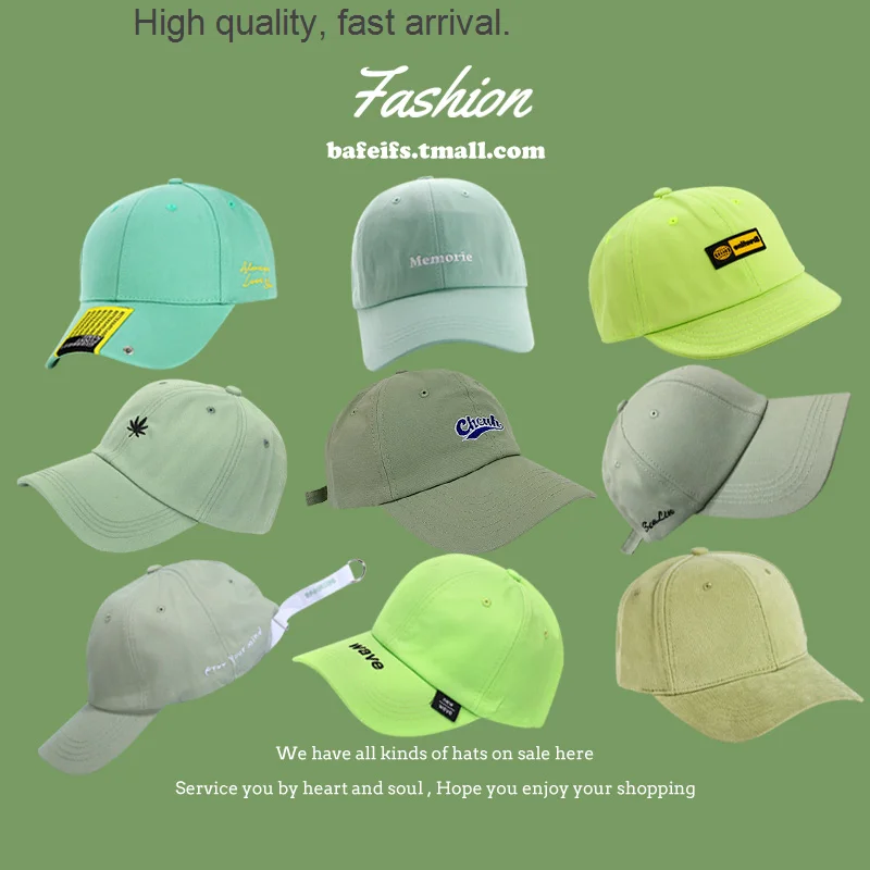 

Cap Green Peaked Spring and Autumn Baseball Cap Matcha Spearmint Green Fluorescent Green Avocado Green Hats Female Fashion