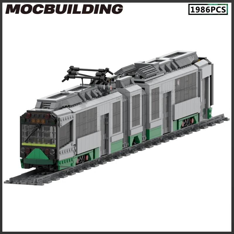 MOC Building Blocks City Train MBTA Green Line Tram Model Motor Technology Bricks DIY Assembly Toys Collection Display Gifts