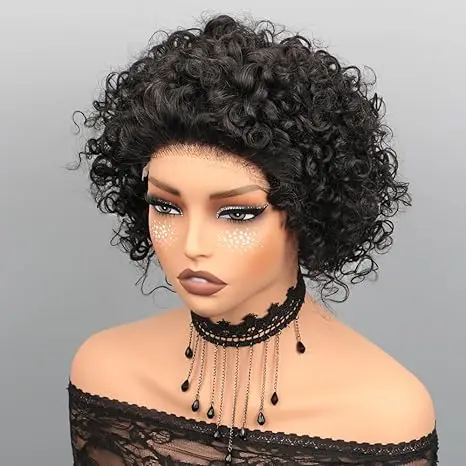 13X4 قصيرة مجعد الدانتيل الجبهة الباروكات عابث قطع شعر مستعار شعر الإنسان HD الدانتيل الجبهة الباروكات شعر الإنسان قبل قطعها للنساء