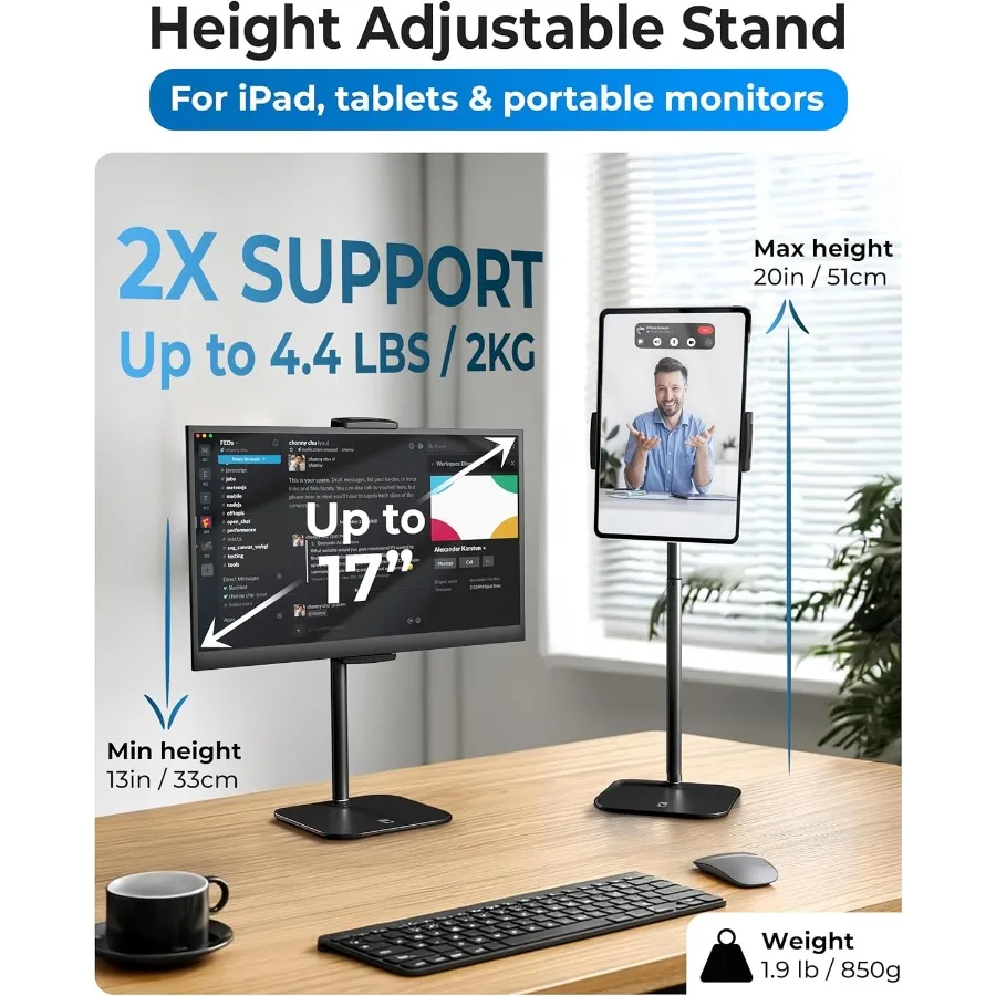 COOPER TabStand 高さ調節可能なiPadスタンド デスク用 ヘビーデューティー 717 タブレットホルダー ポータブルモニタースタンド 4.4ポンドの保持力