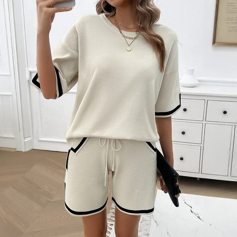 

Women's 2024 Spring and Summer Round Neck Fashion Casual Loose Sweater Suit Two Piece Sets Womens Outifits