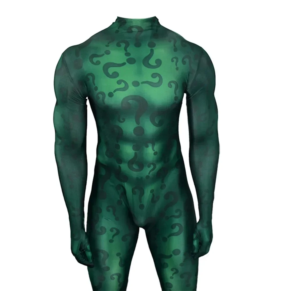 Bat man The Riddler Costume Cosplay Gotham Halloween Costume supereroe Zentai nuoto body 3D stampato tuta Outfit adulto