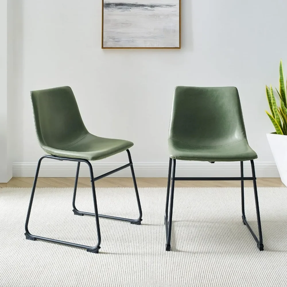 Urban Industrial Faux Leather Armless Dining Chairs, set of 2, Green, Made with Faux Leather and Powder-coated Steel