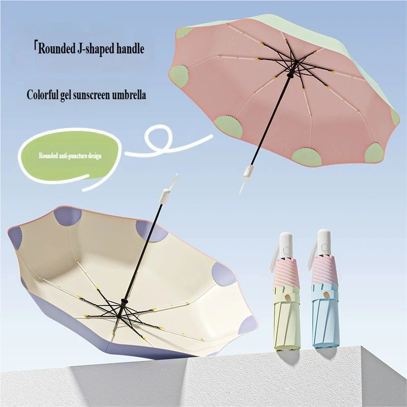 Macaron Automatic Foldable Umbrella Auto Close Anti-Snapback Windproof UV Protection Rain & Sun Use