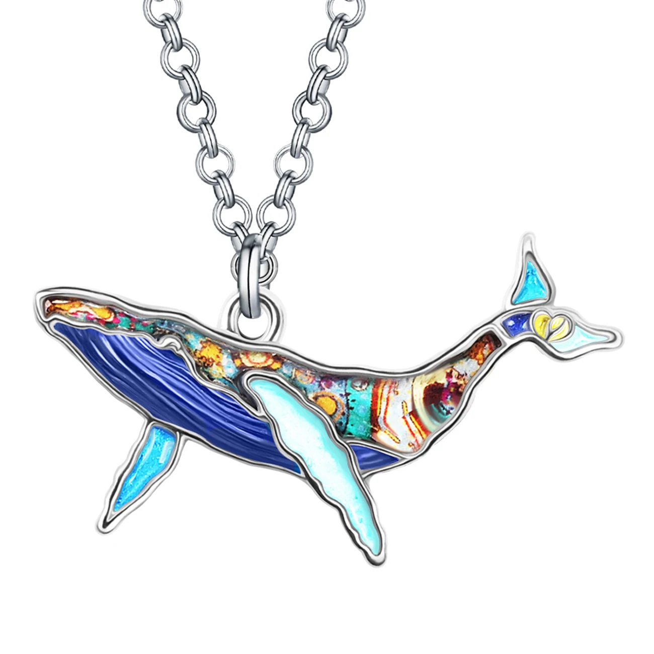 Bonsny Enamel Alloy Cute Ocean Sea Whale Necklace Pendant Chain Fish Fashion Jewelry for Women Girls Teens Party Charms Gifts