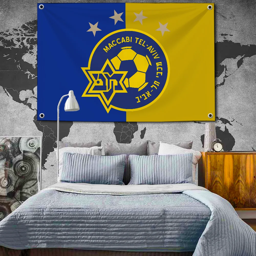 MACCABI TEL-AVIV Flags 2×3ft 3×5ft Banner for Garage Wall Tapestry Curtain Rcing Flag 90x150cm Banner for Garage Bar Home Garden