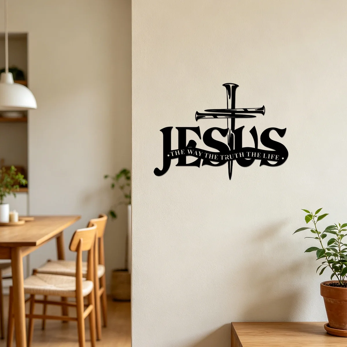 Black Metal Jesus Cross Wall Art,Nail Cross The Way The Truth The Life Wall Sign,Christian Believer Religious Wall Decor