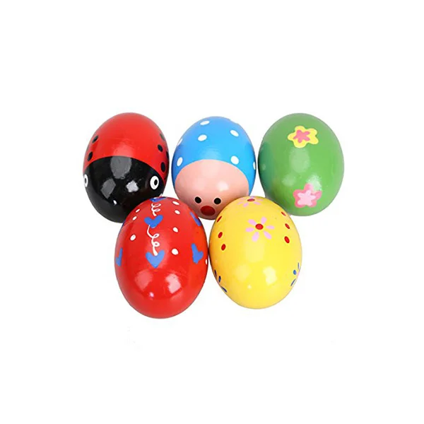 5Pcs Wooden Egg Maracas Educational Random Color Musical Sound Shakers for Kids Primary Wooden Egg
