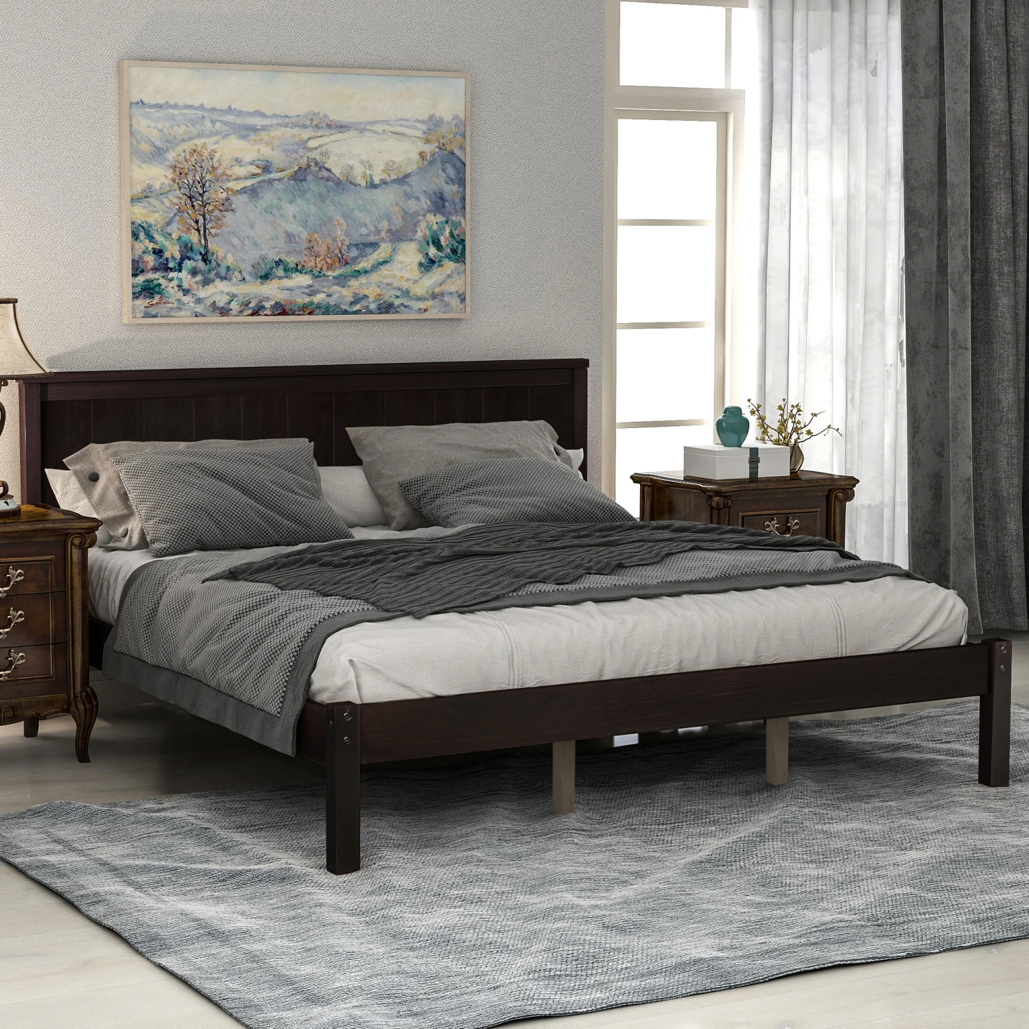 

Platform Bed Frame with Headboard, Wood Slat Support, No Box Spring Needed, Queen,Espresso(OLD SKU WF191420AAP)