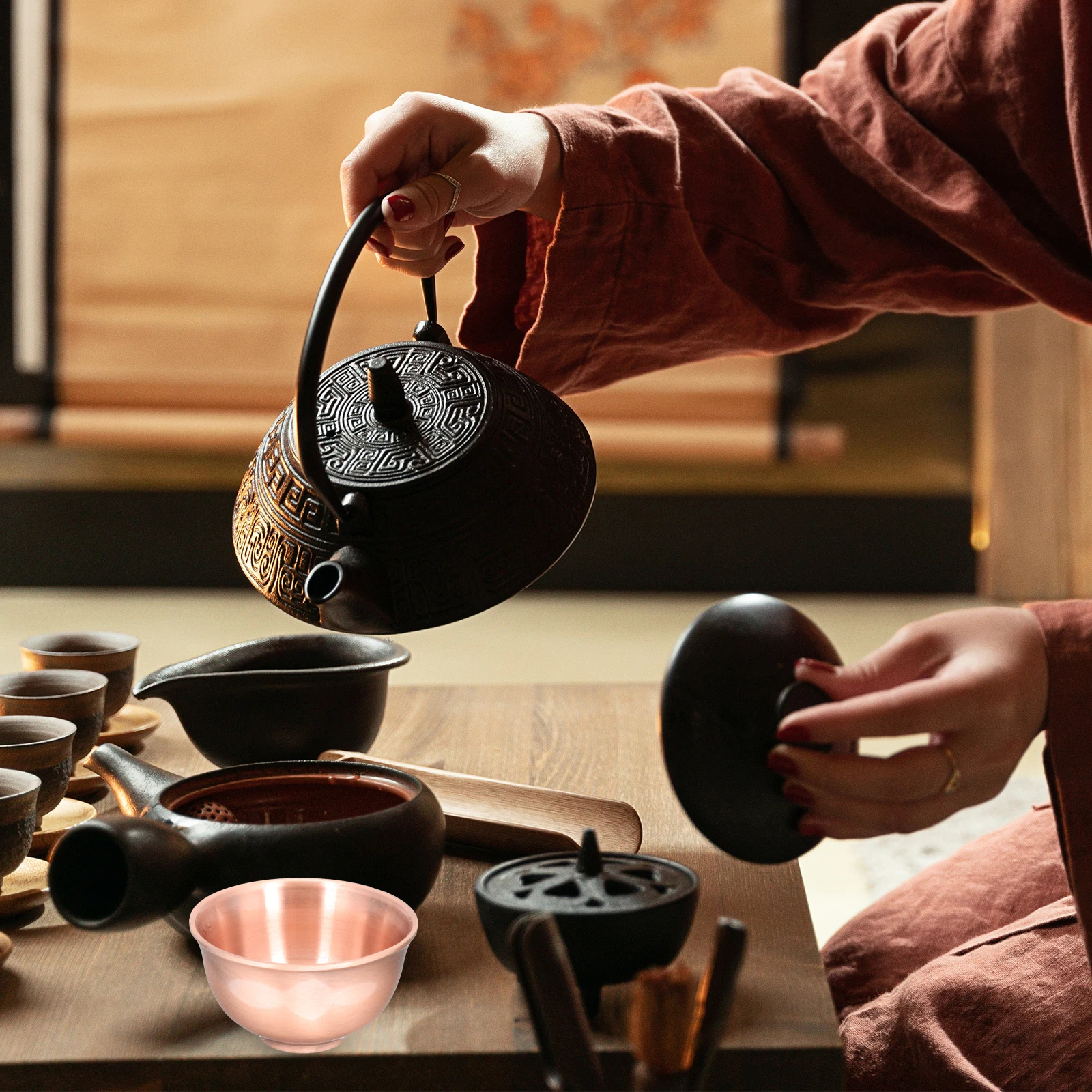 

Vintage Teacup Retro Copper Bowl Chinese Style Kung Fu Tea Cup For Oolong Puer Black White Yellow Tea Serving Cup