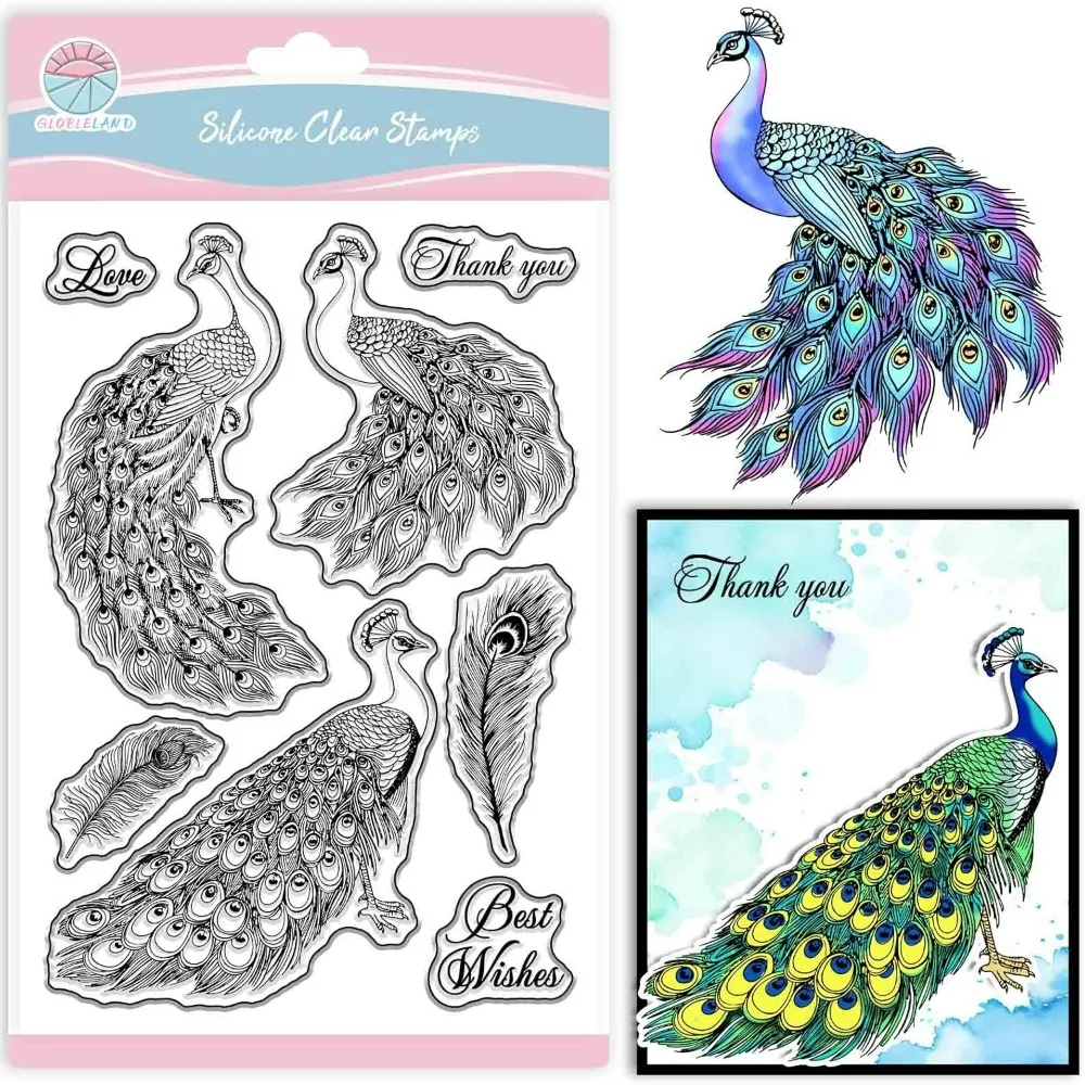 

Peacock Featherss Clear Stamps for Scrapbooking Greetings Silicone Stamps Tail Featherss Sentiment Transparent Stamp for Card