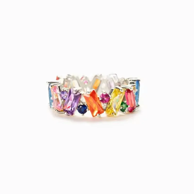 New Irregualr Design Colorful CZ Women Rings Gold Color/Silver Color Geometric CZ Rainbow Rings Luxury Trendy Exquisite Jewelry