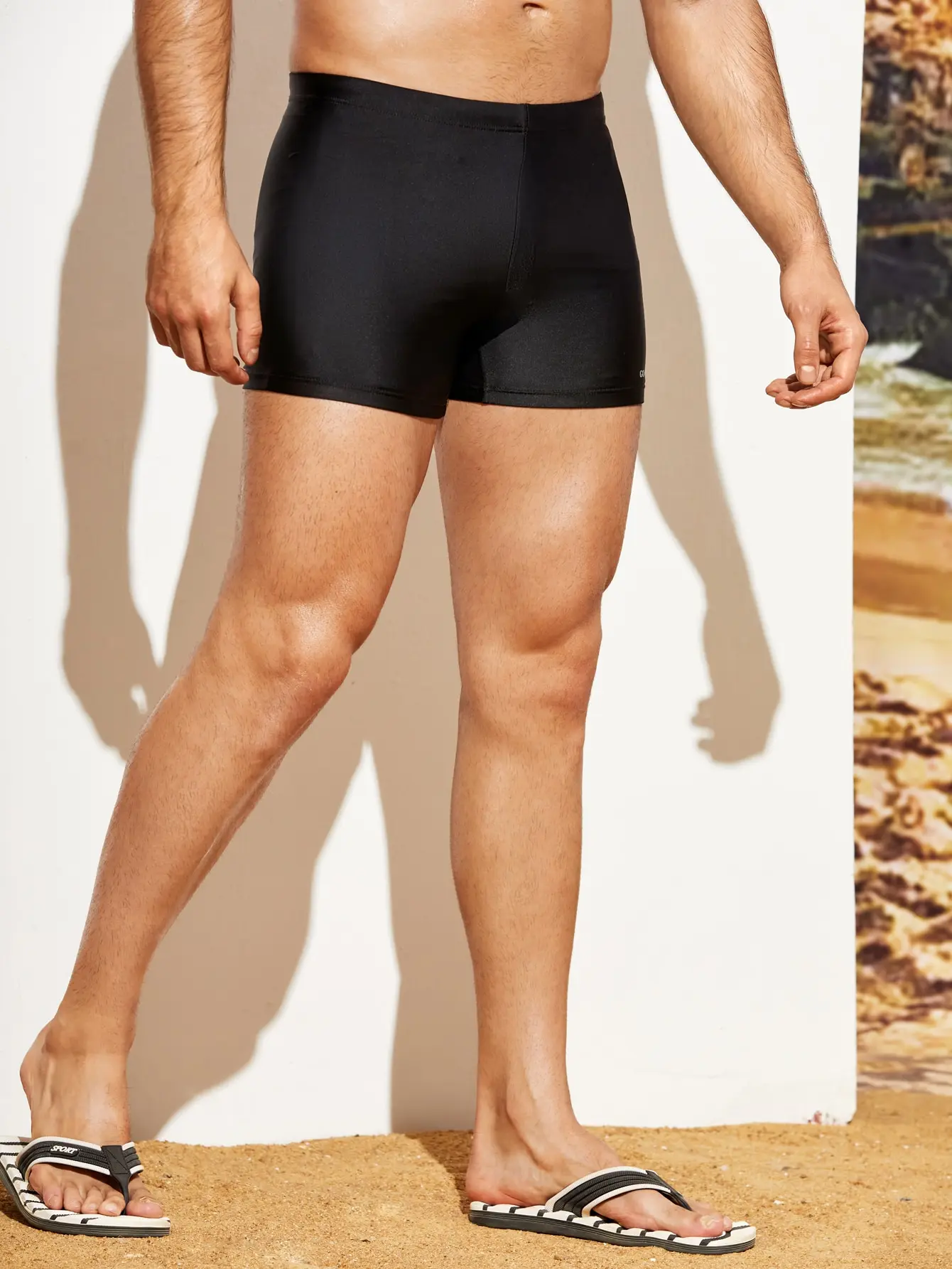 Men\'s Solid Color Training Tight Flat Corner Swim Pants