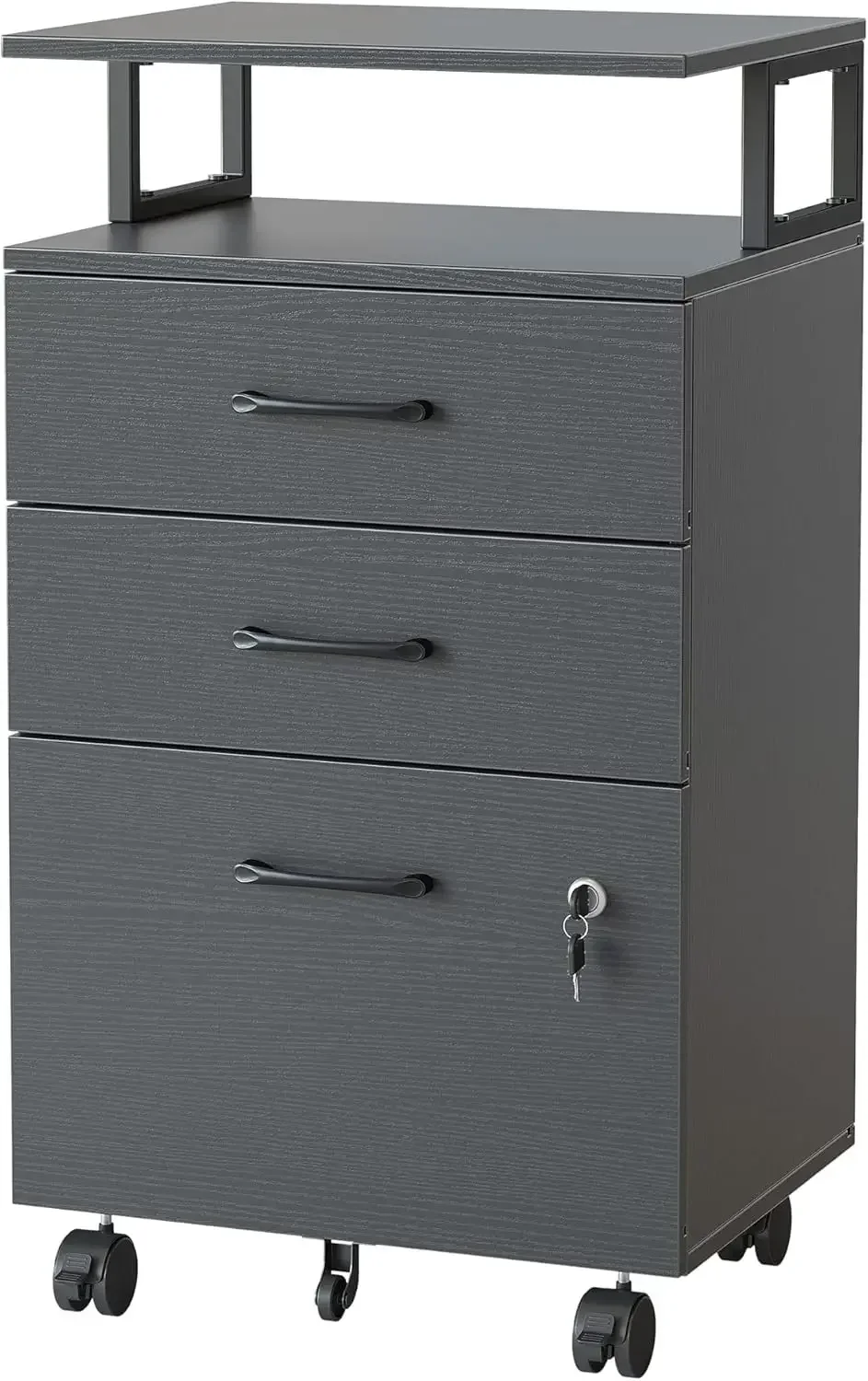 File Cabinet with Lock for Home Office, 3-Drawer Rolling Filing Cabinet, Home Office File Cabinet for A4/Letter/Legal Size