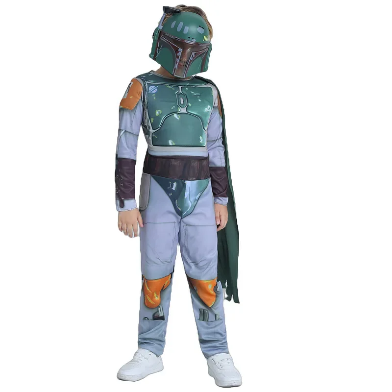 Boba Fett Costume Helmet Mask Kids Boys Superhero Cosplay Jumpsuit Suit Halloween Costume Planet Wars Carnival Party Clothing