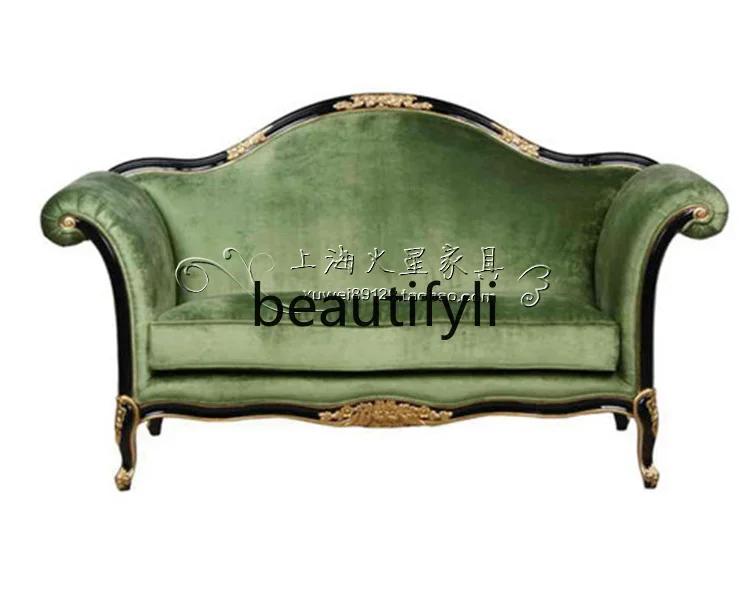 

D06 American rural solid wood retro carved double three-person sofa European neoclassical sofa chair