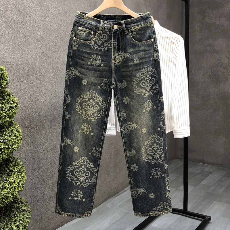 Fashion High Street Loose Washed Jeans For Men Youth Straight Leg Pants 2024 Autumn Winter New Designer Retro Denim Pants