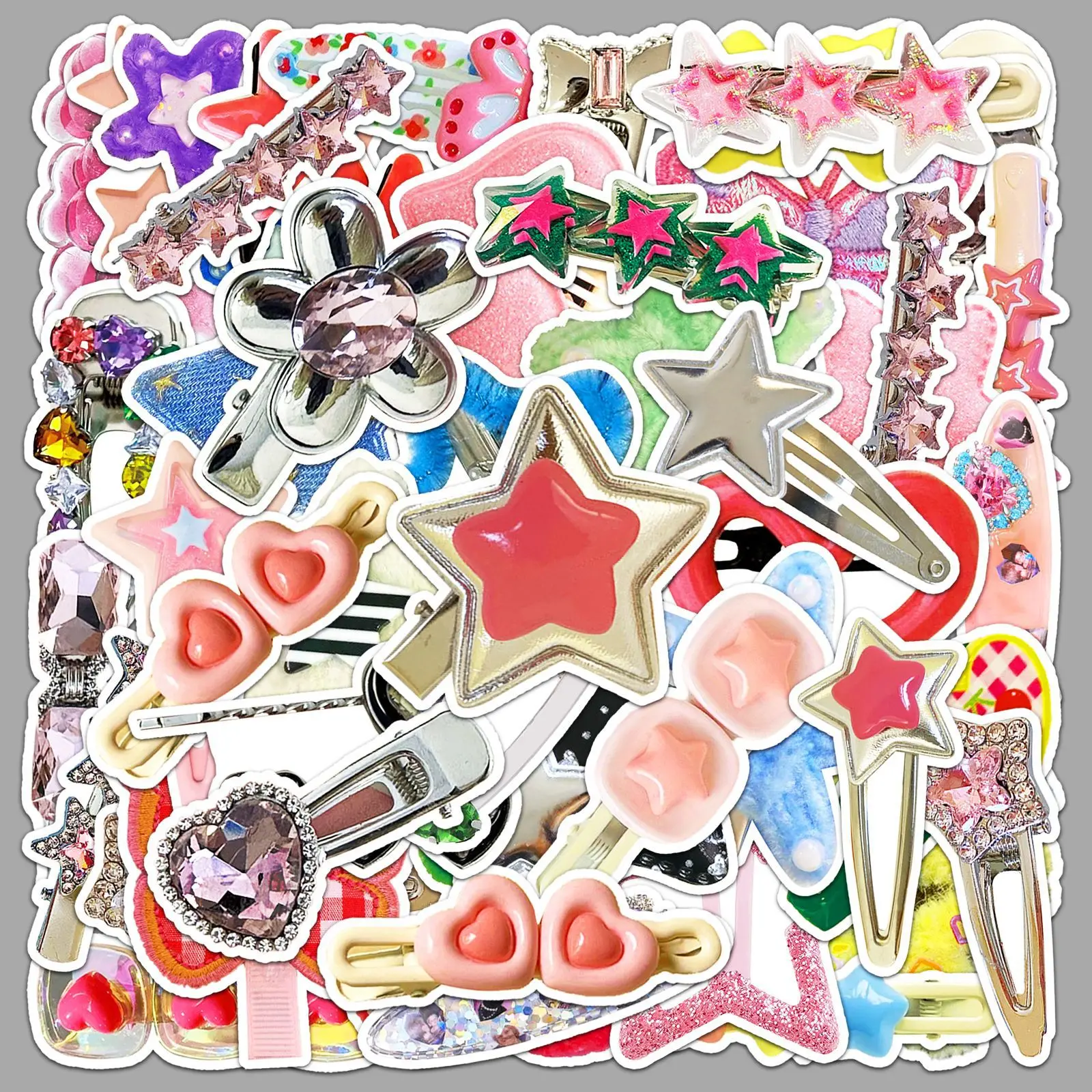 

50PCS Cute Y2K Star Hair Clips Stickers Decals Cartoon Sticker DIY Phone Notebook Bike Skateboard Suitcase Graffiti Toys