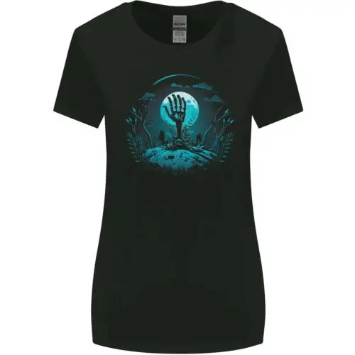 A Skeleton Hand Rising From a Graveyard Womens Wider Cut T-Shirt