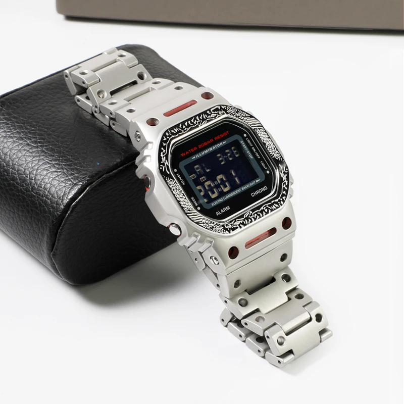 Small Square DW5600GW-M5610 Tiger Carving Mech Stainless Steel Case Strap Modified Watch Accessories