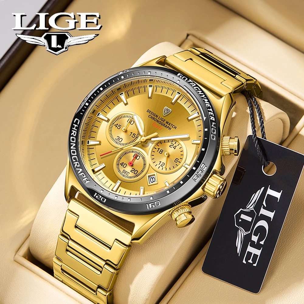 

LIGE Mens Quartz Watches Fashion Top Brand Luxury Business Waterproof Chronograph Auto Date Lume Clock Relogio Masculino 2024