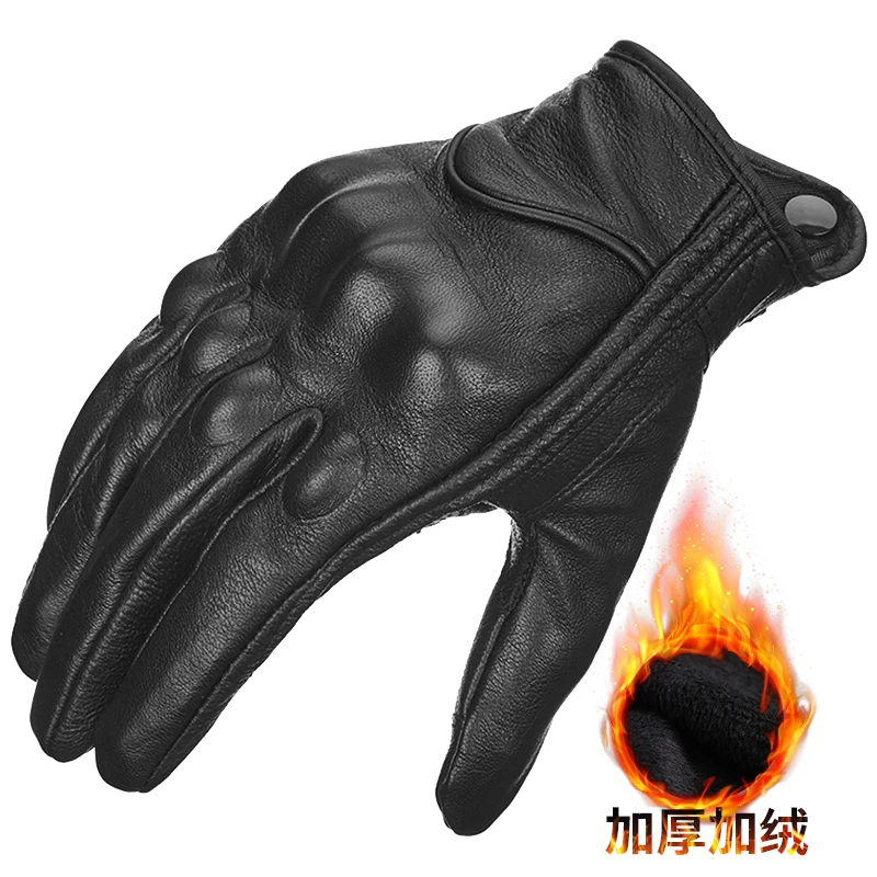 

Motorcycle gloves for men and women retro cycling rider riding touch screen cowhide winter warm gloves Bicycle accessories