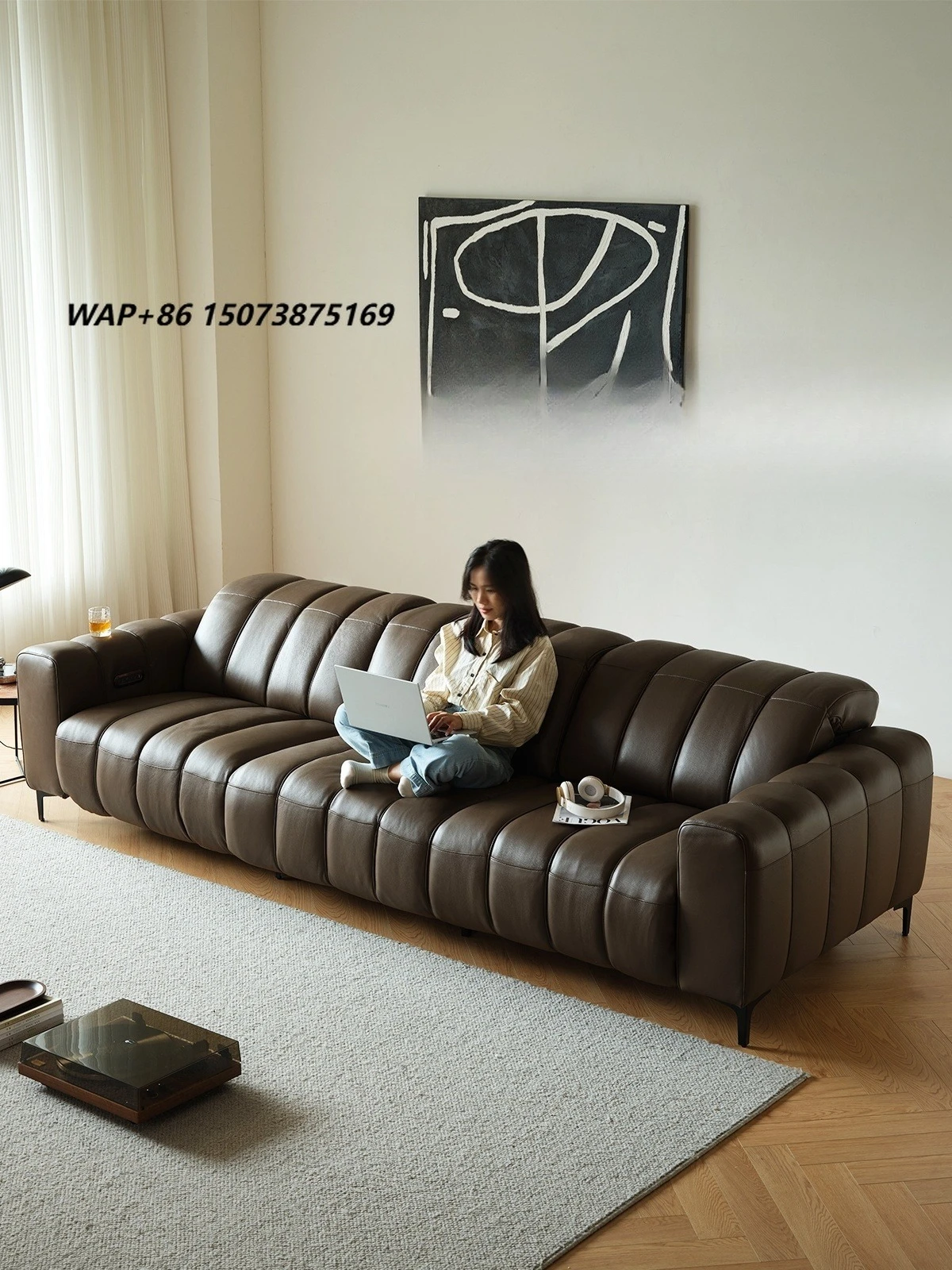 Nato Electric Sofa Living Room Zero Wall Headrest Adjustable Leather Piano Key Function Piz Small Apartment Pine Wood Frame