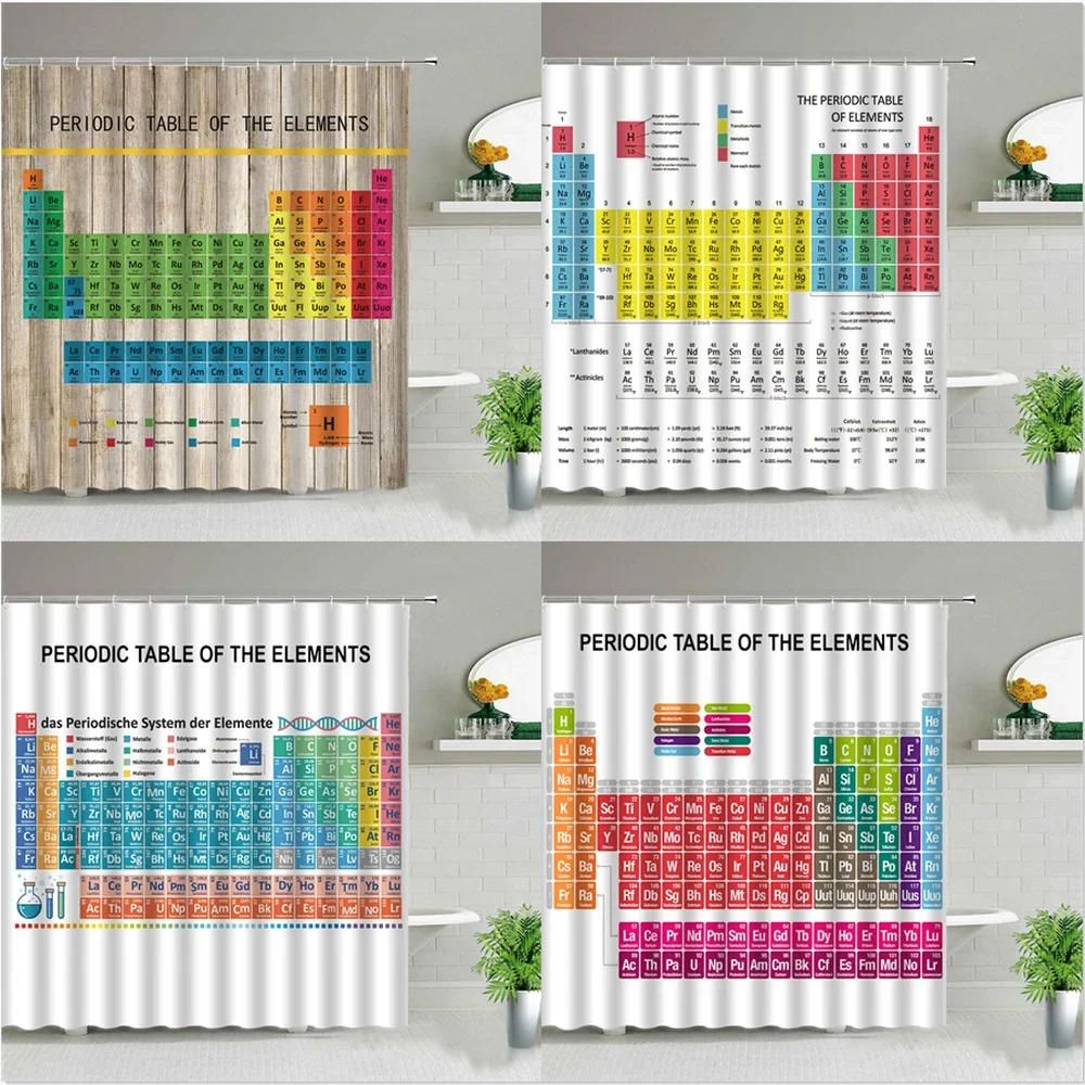 Periodic Table of Elements Shower Curtain in the Bathroom Decor Chemical Form Digital Print Waterproof Cloth Curtains With Hooks