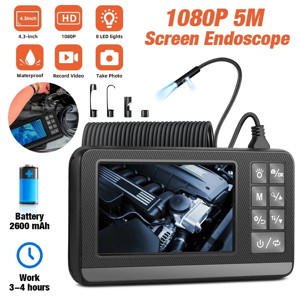 

8mm Dual Lens 2MP Industrial Endoscope Inspection Camera 4.3" LCD With Light HD 1080P IP67 Waterproof Borescope LED Sewer Car