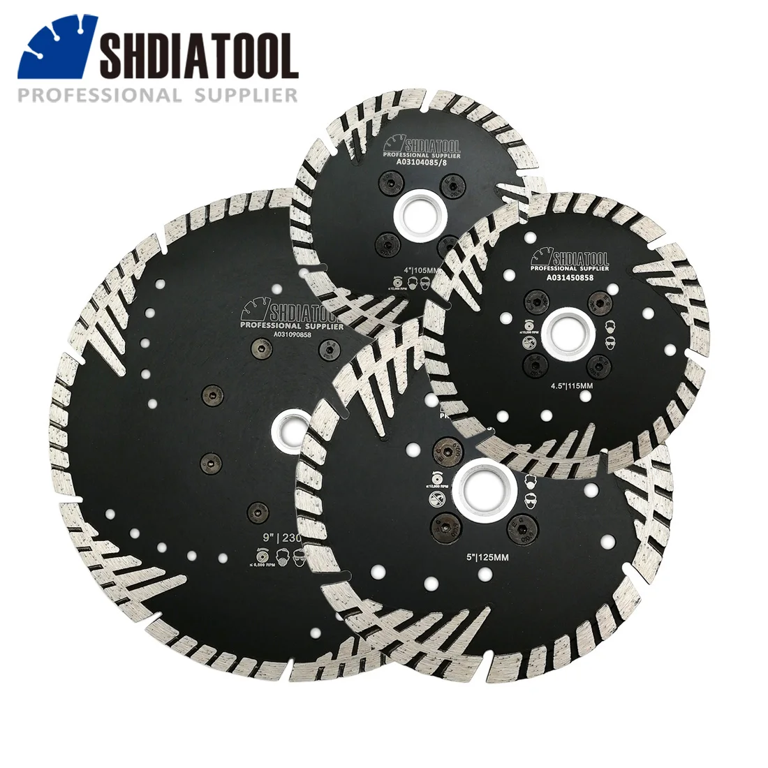 SHDIATOOL 3pcs 5/8-11 FLANGE Diamond Blade Cutting Disc Hot Pressed Turbo Blade With Slant Protection Teeth Tile Marble Sawblade