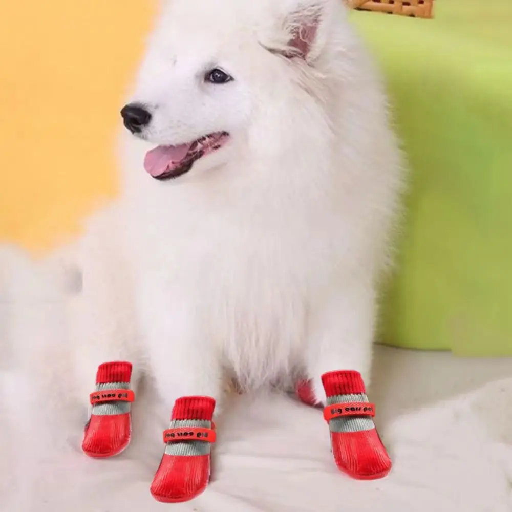 

4pcs/set Soft Waterproof Puppy Socks Shoes Warm Wear Resistant Dog Warm Knit Socks Wool/Silicone Not Fall Off