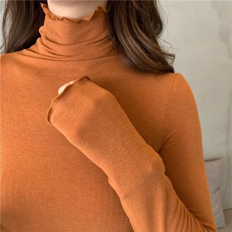 Long Sleeve T-shirts Women Solid Simple Basic All-match Korean Trendy Womens Tops Daily Soft Autumn Popular Ladies Clothing Tee