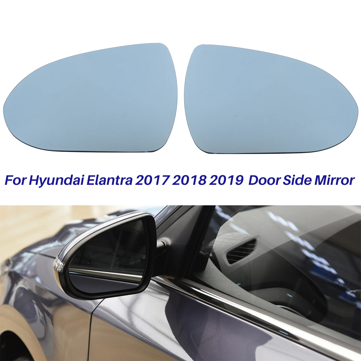 For Hyundai Elantra 2017 2018 2019 Blue Door Side Mirror Rearview Glass Wing Mirror Lens with Heating