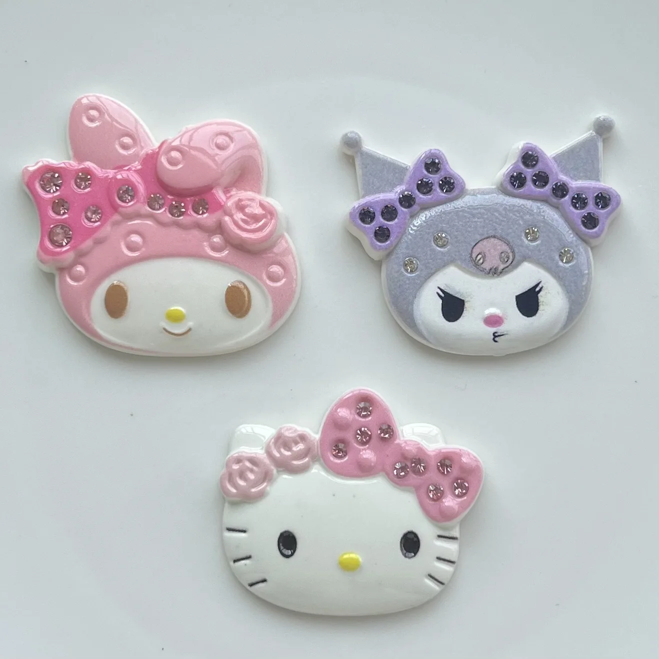 2pcs New Cartoon Point Diamond Kuromi KT Cat Resin Flatback Accessories DIY Headgear Cream Glue Mobile Phone Case Materials