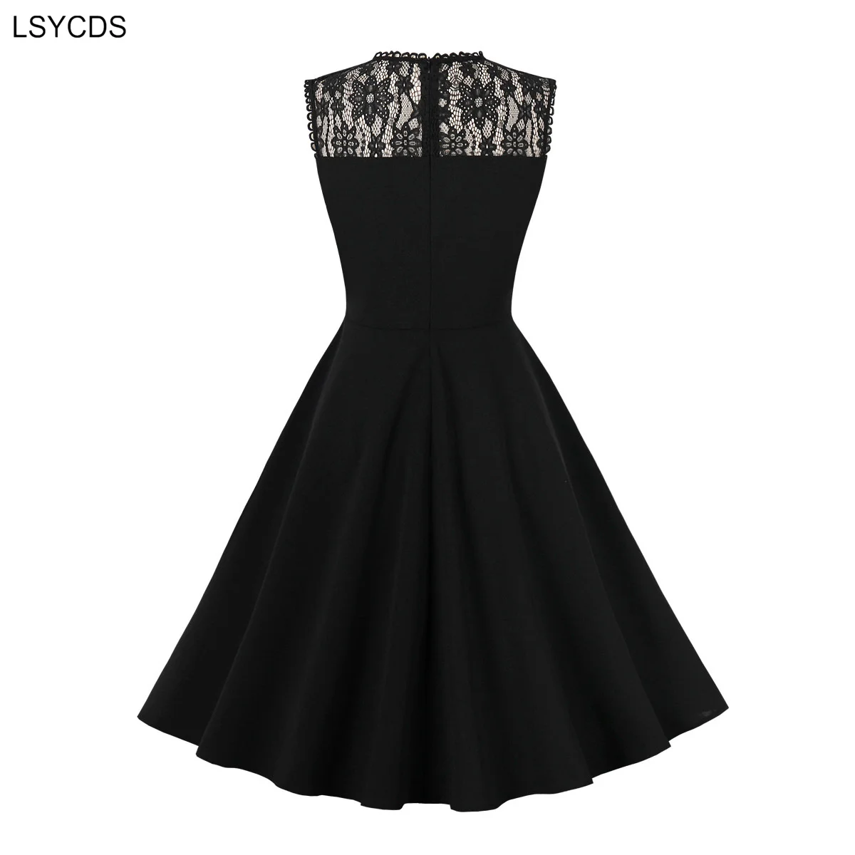 LSYCDS Black Women Lace Dresses Contrast Lace Sleeveless Summer Elegant 2024 New Birthday Party Vintage A-Line Retro Swing Dress