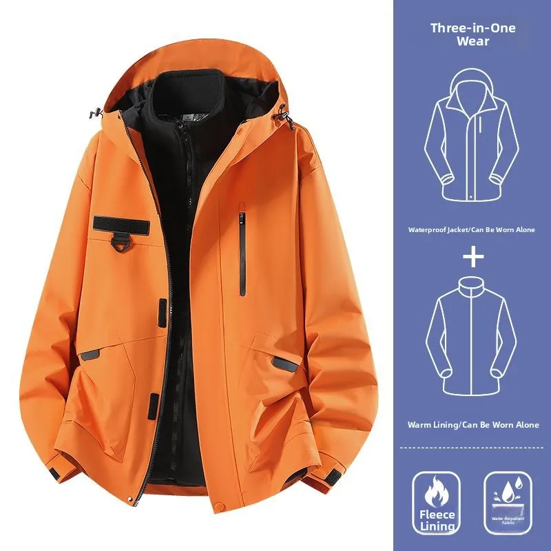 

Однотонная ветрозащитная водонепроницаемая куртка-трансформер с капюшоном для активного отдыха, туризма и походов, свободного кроя, мужская